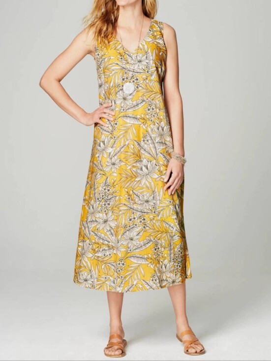 J. Jill Dresses & Skirts - J. Jill Love Linen Floral A-Line Midi Dress Mustard Yellow Women's Size 4X Boho